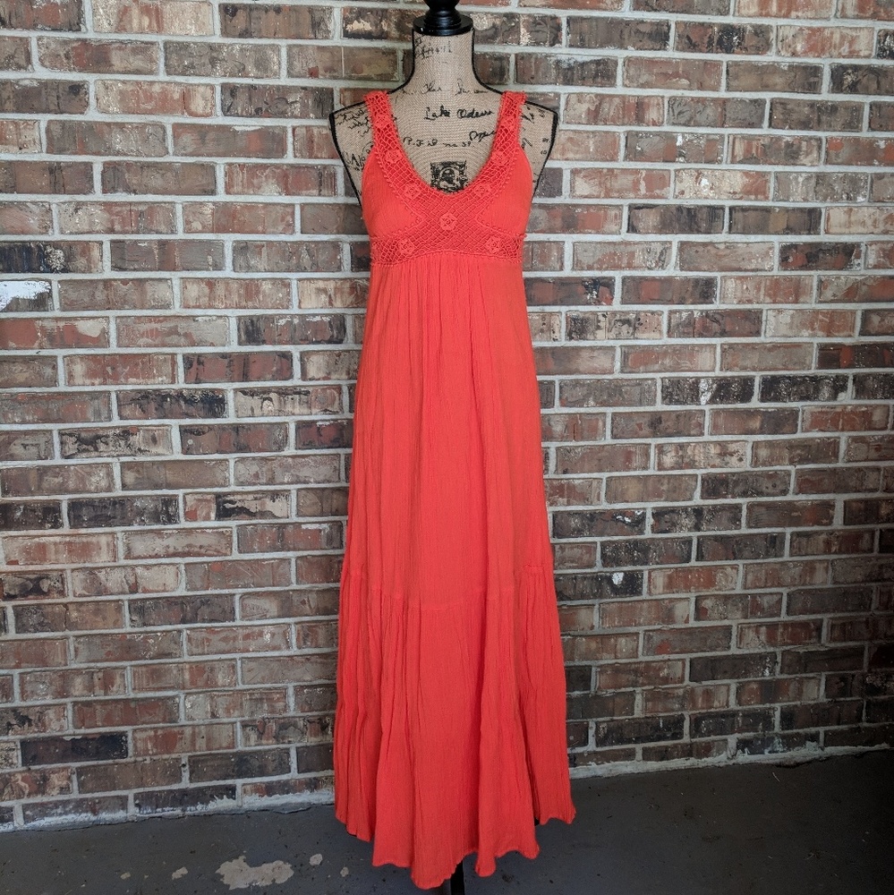 Orange Maxi Dress w/ Crochet details